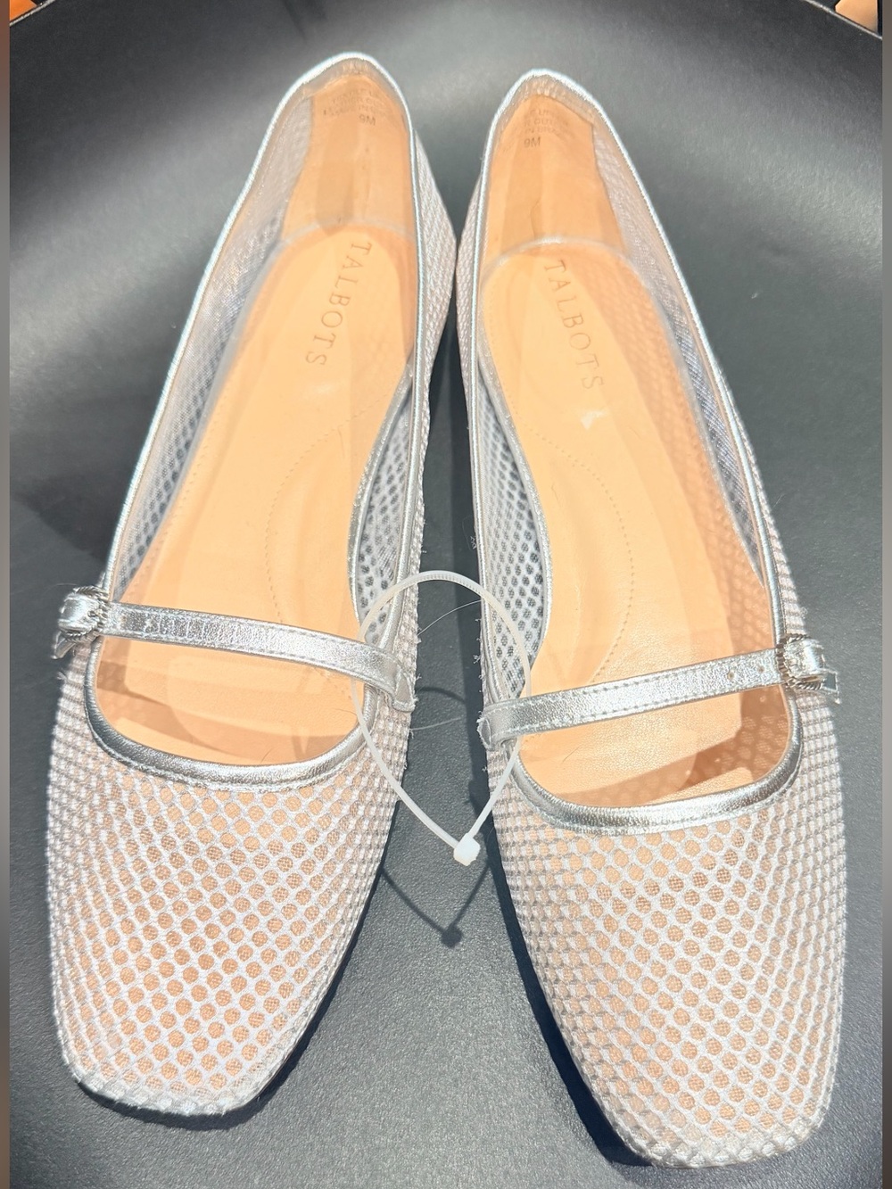 Talbots Silver Metallic Mesh Mary Jane Flats